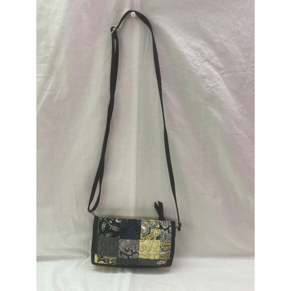 Donna Sharp 100% Cotton Quilted Tri-Fold Wallet Clutch Crossbody Black, Yellow - Picture 1 of 14